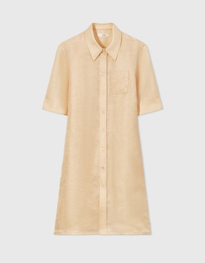 Organza Short Sleeve Shirt Mini Dress-Custard