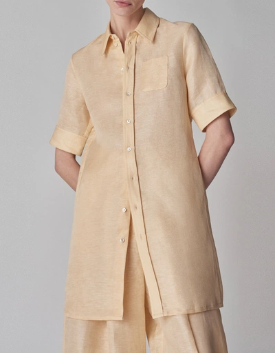 Organza Short Sleeve Shirt Mini Dress-Custard