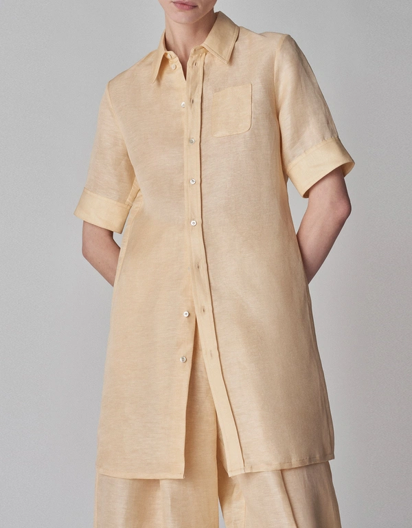 Co Organza Short Sleeve Shirt Mini Dress-Custard