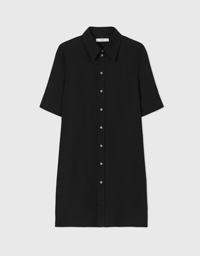 Fitted Shirt Mini Dress-Black