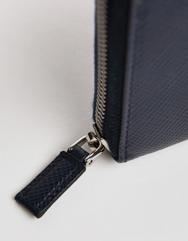Prada Saffiano Leather Logo Embossed Zip Around Long Wallet