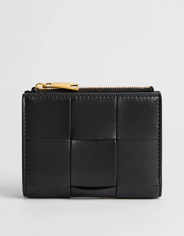 Bottega Veneta Cassette Small Intreccio Leather Bi-Fold Zip Wallet
