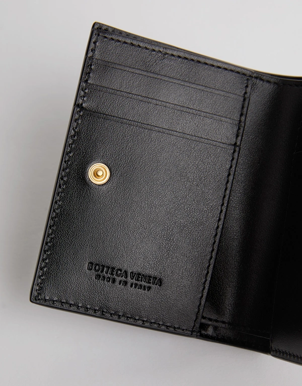 Bottega Veneta Cassette Small Intreccio Leather Bi-Fold Zip Wallet