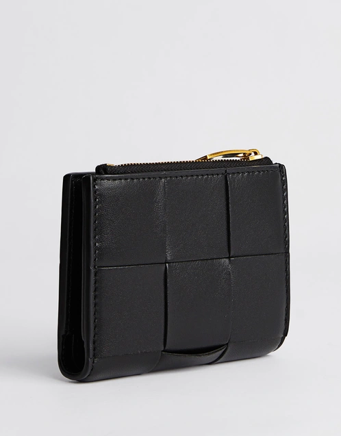 Cassette Small Intreccio Leather Bi-Fold Zip Wallet