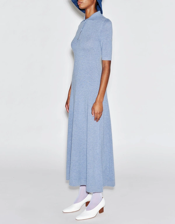 Rosetta Getty Mercerized Wool Cashmere Polo Midi Dress-Denim