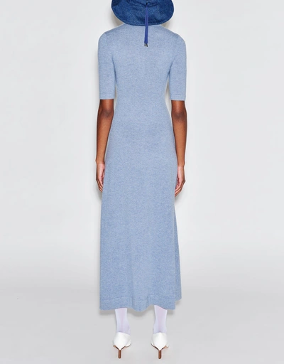 Mercerized Wool Cashmere Polo Midi Dress-Denim