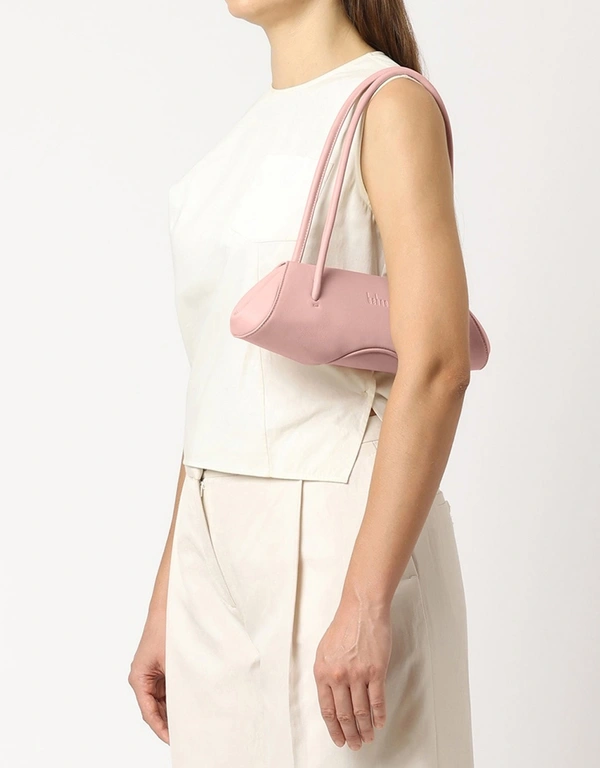 Behno Elizabeth Mini Milled Leather Baguette Shoulder Bag-Blush