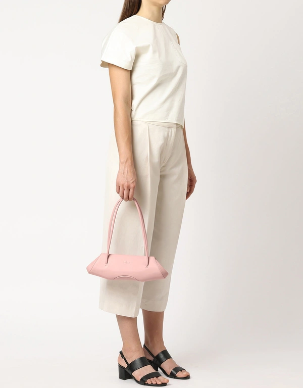 Behno Elizabeth Mini Milled Leather Baguette Shoulder Bag-Blush