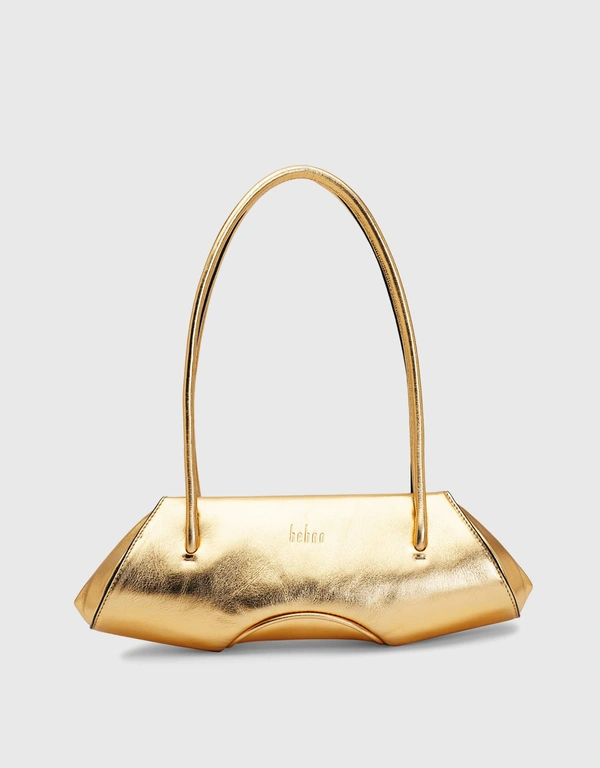 Behno Elizabeth Mini Milled Leather Baguette Shoulder Bag-Gold