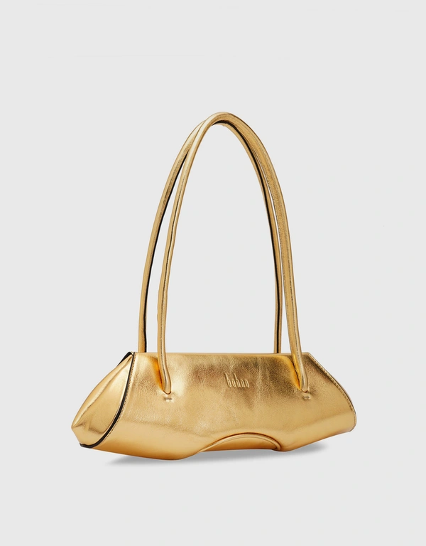 Behno Elizabeth Mini Milled Leather Baguette Shoulder Bag-Gold