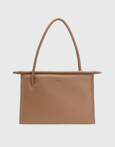 Frida Milled Leather Flat Tote Bag-Almond