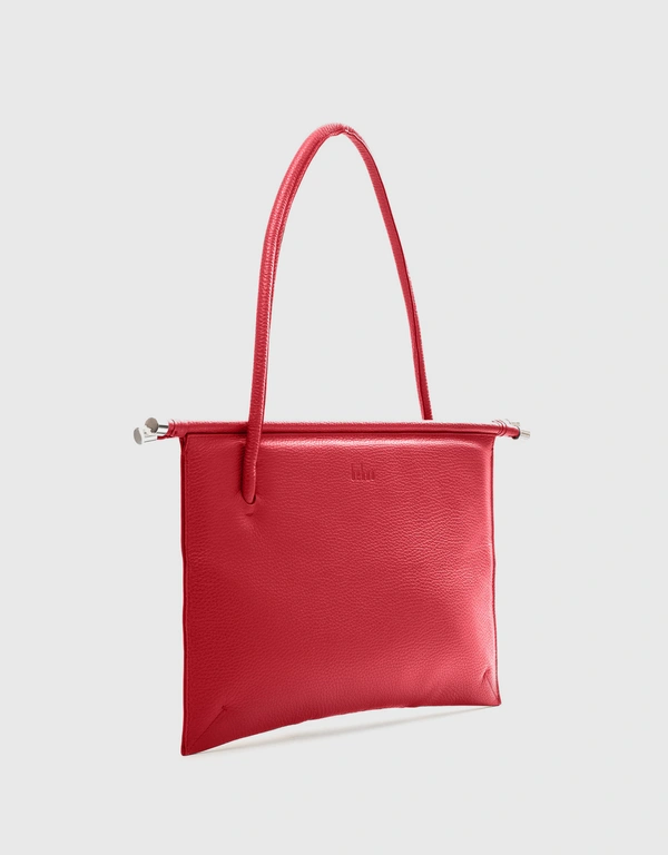 Behno Frida Pebble Leather Flat Tote Bag-Red