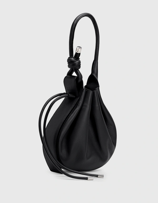 Behno Ina Medium Milled Leather Shoulder Bag-Black