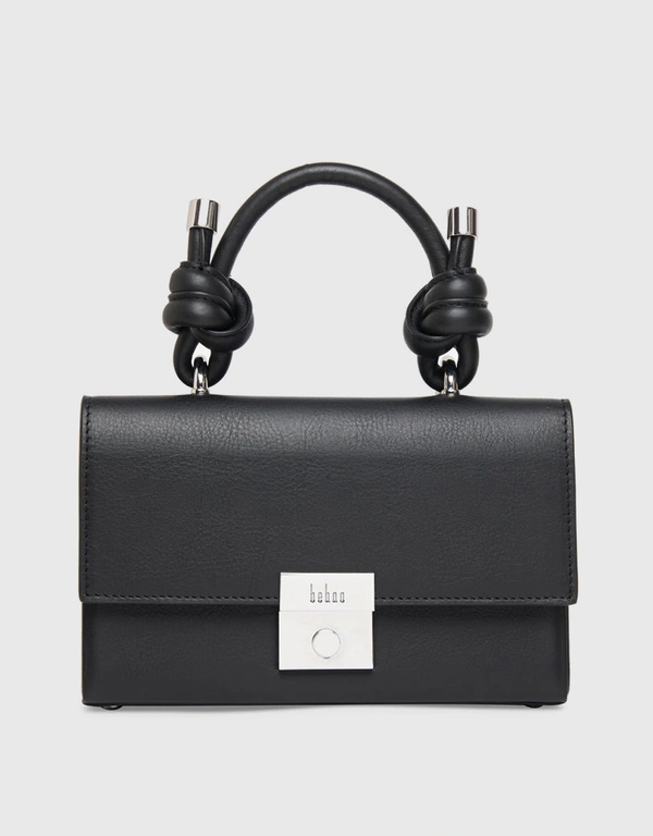 Behno Mary Leather Box Crossbody Bag-Black