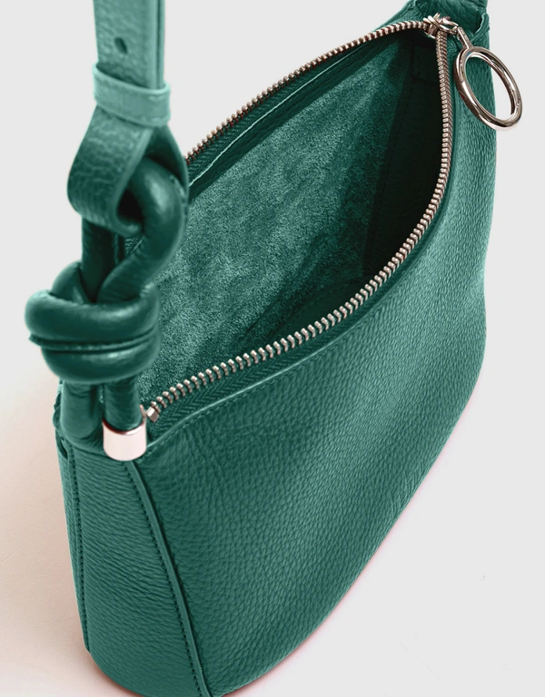 Behno Janae Pebble Leather Top-Zip Crossbody Bag-Avocado