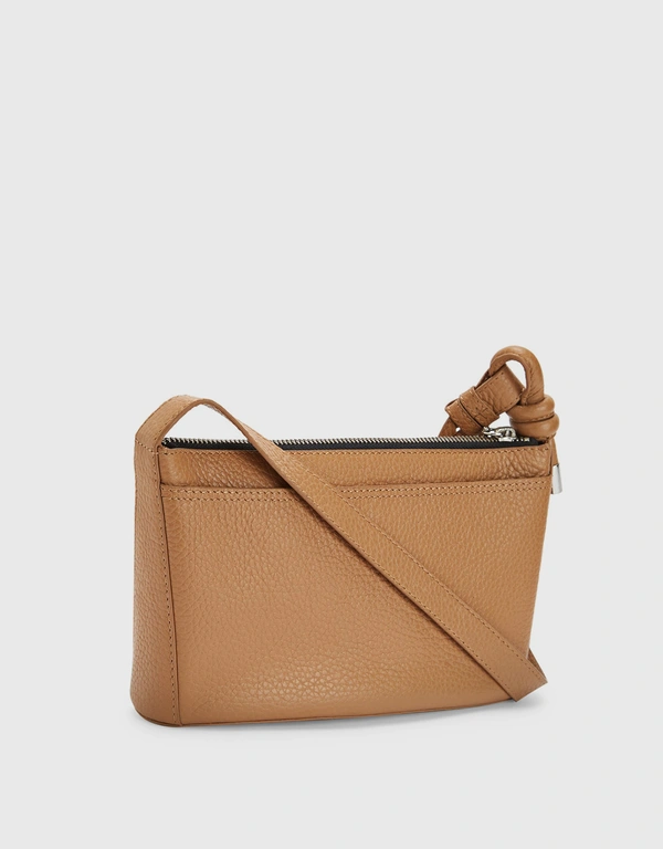 Behno Janae Pebble Leather Top-Zip Crossbody Bag-Almond