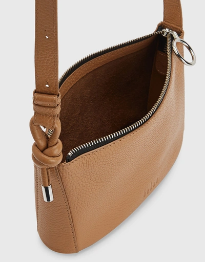 Janae Pebble Leather Top-Zip Crossbody Bag-Almond
