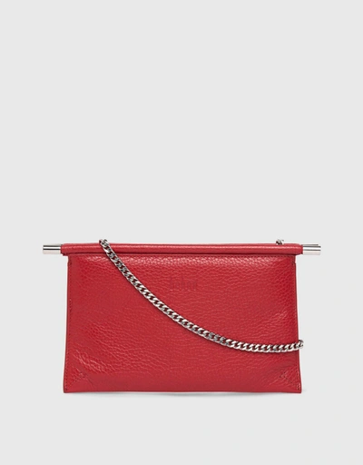 Frida Mini Pebble Leather Flat Crossbody Bag-Red