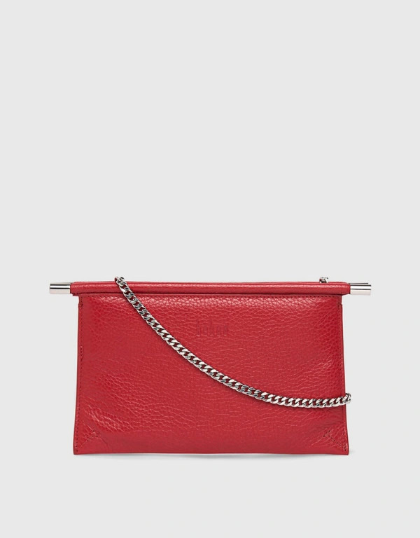 Behno Frida Mini Pebble Leather Flat Crossbody Bag-Red