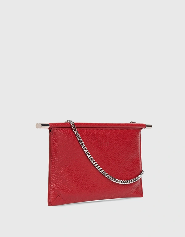 Behno Frida Mini Pebble Leather Flat Crossbody Bag-Red