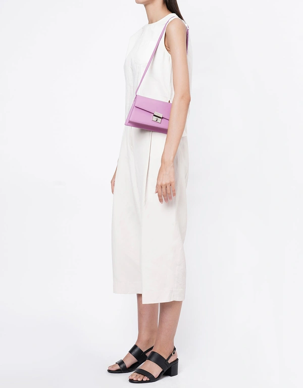 Behno Simone Milled Leather Front-Flap Crossbody Bag-Orchid
