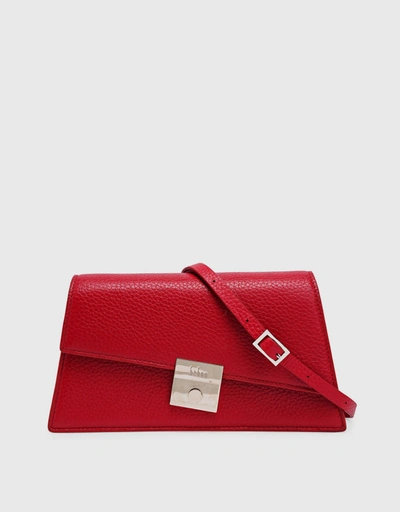 Simone Pebble Leather Front-Flap Crossbody Bag-Red