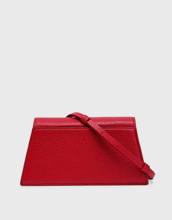 Behno Simone Pebble Leather Front-Flap Crossbody Bag-Red