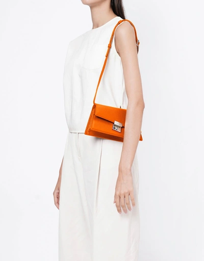 Simone Pebble Leather Front-Flap Crossbody Bag-Saffron