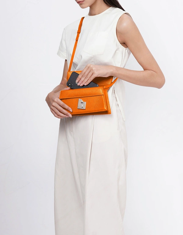 Behno Simone Pebble Leather Front-Flap Crossbody Bag-Saffron