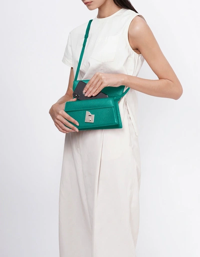 Simone Pebble Leather Front-Flap Crossbody Bag-Avocado
