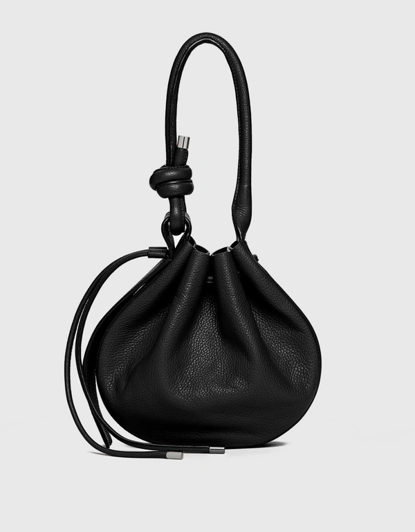 Behno Ina Medium Pebble Leather Shoulder Bag-Black