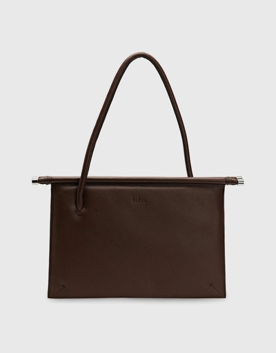 Frida Milled Leather Flat Tote Bag-Cacao
