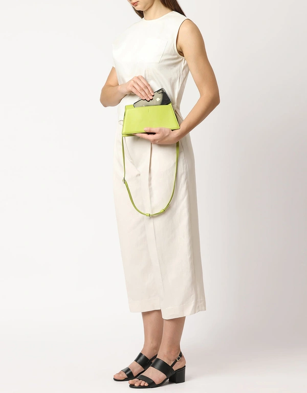 Behno Simone Milled Leather Front-Flap Crossbody Bag-Lime Green