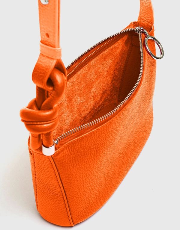 Behno Janae Pebble Leather Top-Zip Crossbody Bag-Saffron