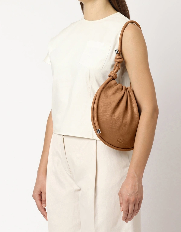 Behno Ina Potli Medium Pebble Leather Shoulder Bag-Almond