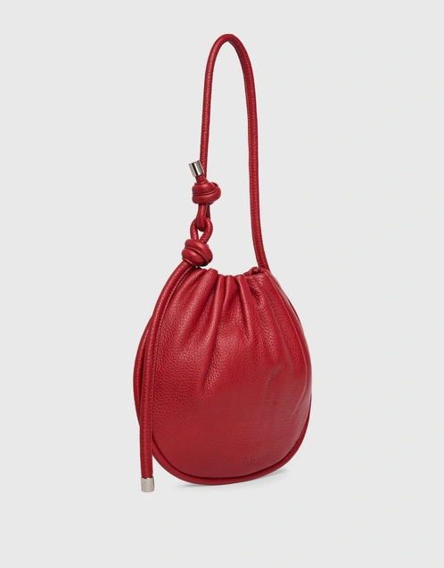 Ina Potli Medium Pebble Leather Shoulder Bag-Red