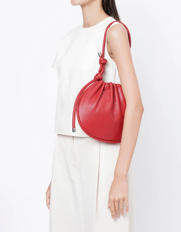 Behno Ina Potli Medium Pebble Leather Shoulder Bag-Red