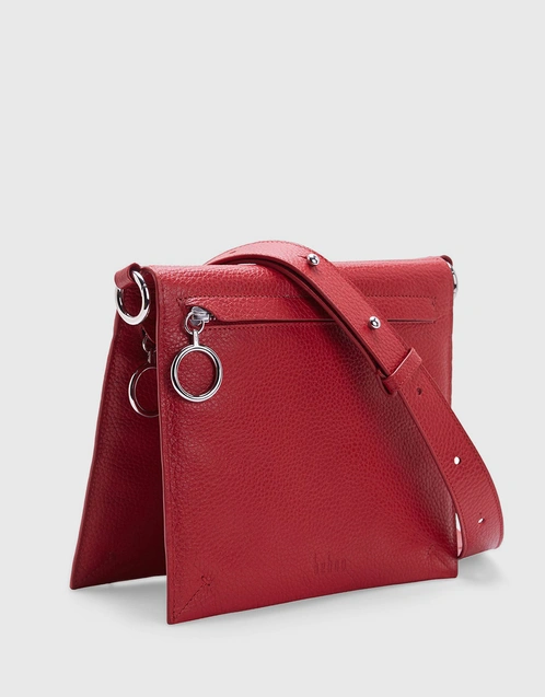 Rev Pebble Leather Flip-Flop Crossbody Bag-Red