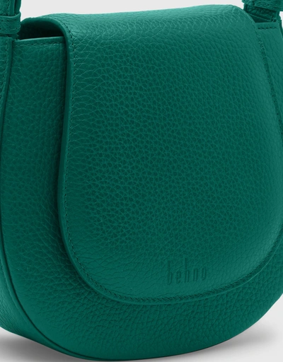 Tilda Pebble Leather Mini Saddle Crossbody Bag-Avocado