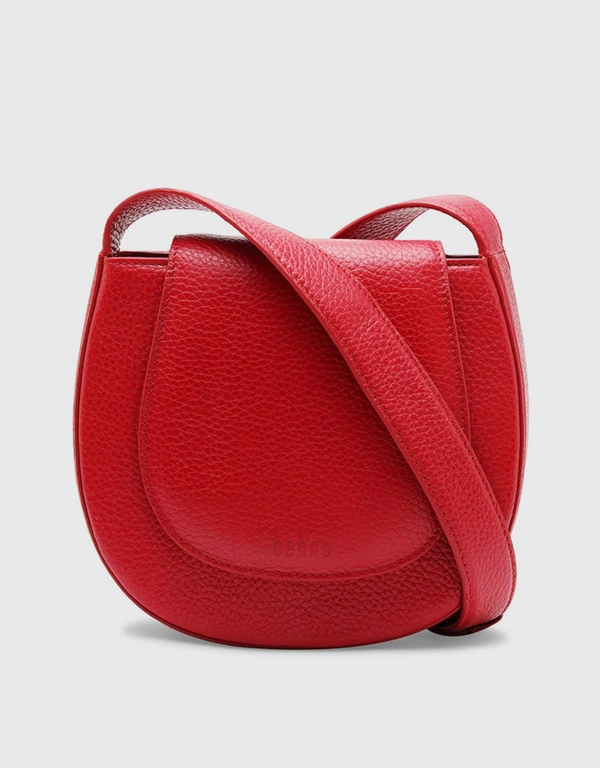 Behno Tilda Pebble Leather Mini Saddle Crossbody Bag-Red