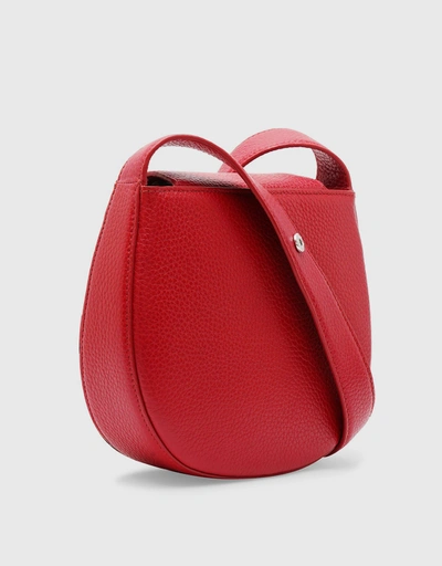 Tilda Pebble Leather Mini Saddle Crossbody Bag-Red