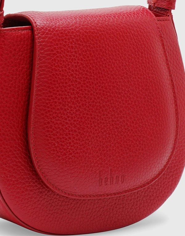 Behno Tilda Pebble Leather Mini Saddle Crossbody Bag-Red