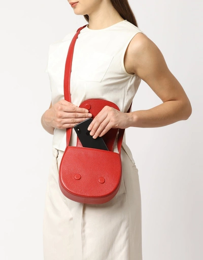 Tilda Pebble Leather Mini Saddle Crossbody Bag-Red