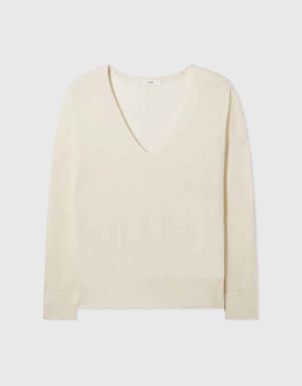 Co Cashmere V-Neck Sweater-Ivory