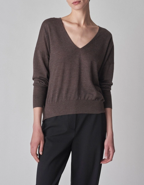 Cashmere V-Neck Sweater-Taupe