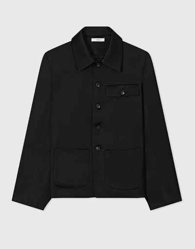 Satin Shirt Jacket-Black