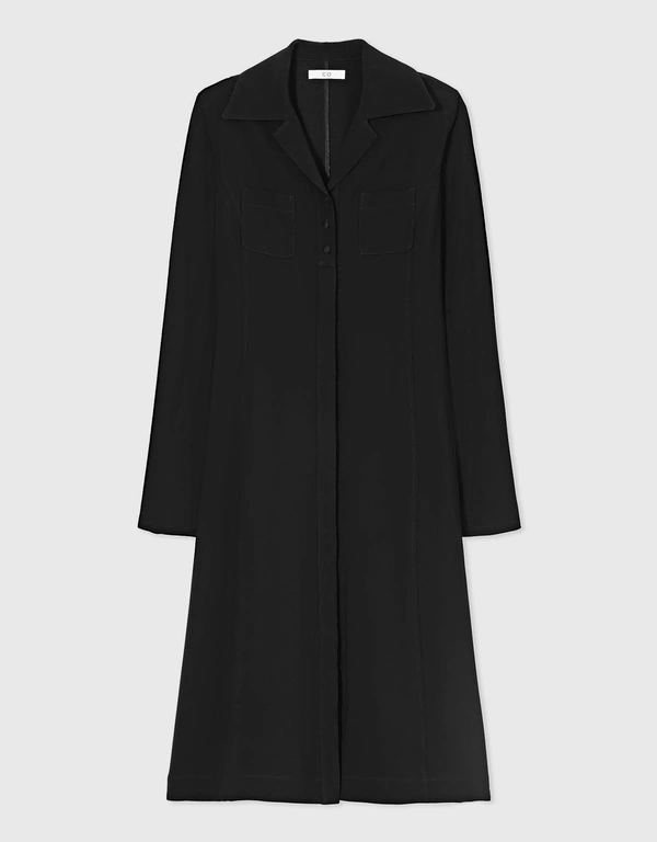 Co Satin Fluid A-Line Shirt Midi Dress-Black
