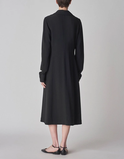 Satin Fluid A-Line Shirt Midi Dress-Black