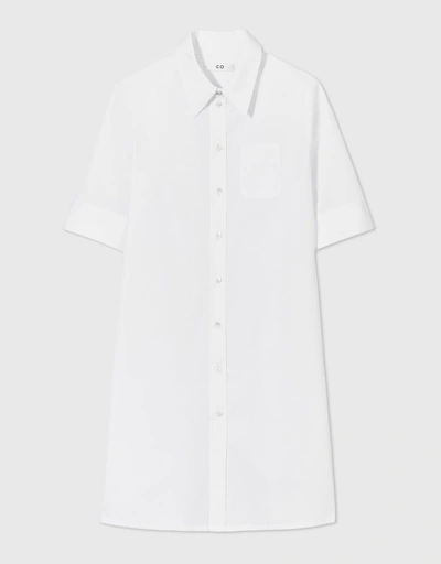 棉質短袖襯衫式迷你裙洋裝-White