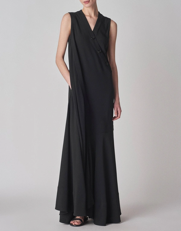 Co Satin Sleeveless Maxi Dress-Black